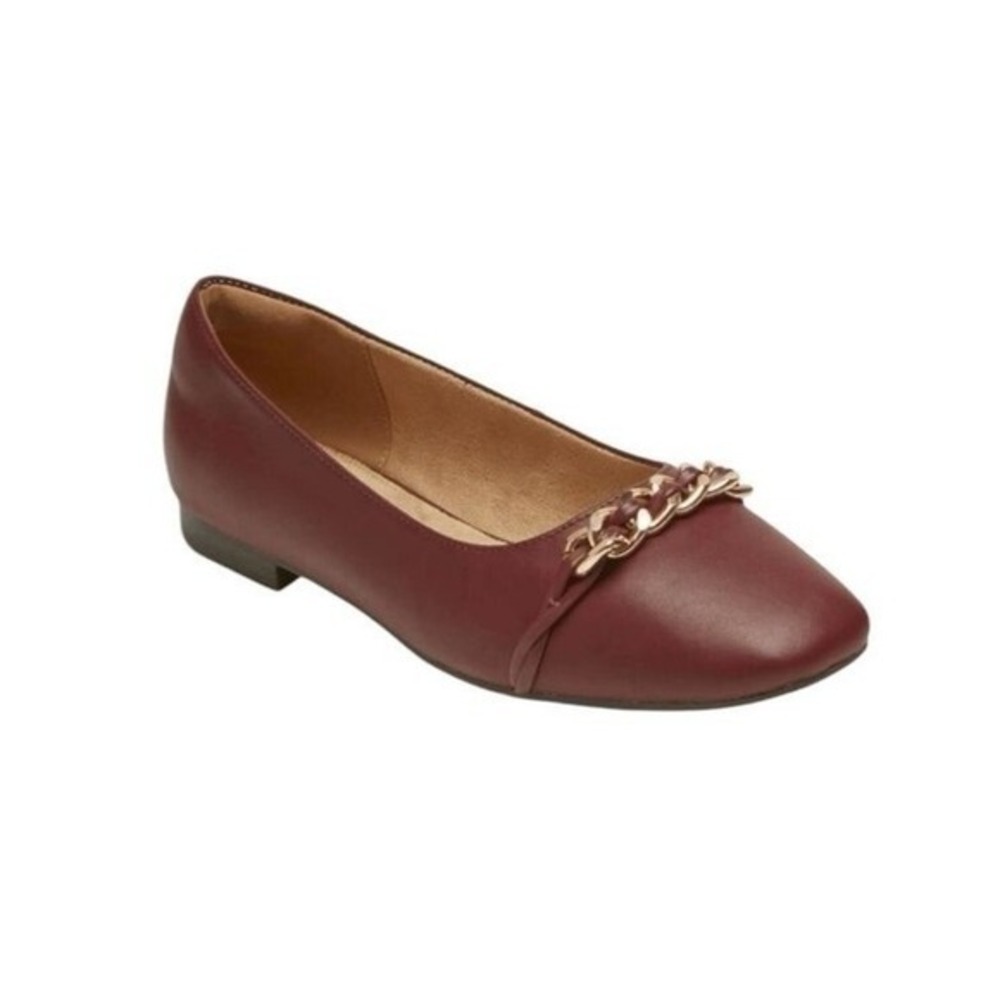 Rockport Zoie Dressy Moccasins Chain Ballet Flat Red Rogue Faux Leather Flats 7